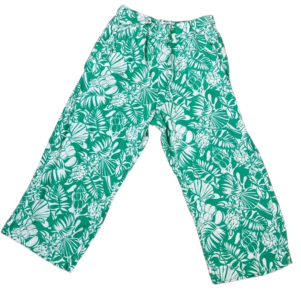 Nicole Miller Womens Large Green‎ White Tropical Linen Lounge Set Resort - Picture 3 of 9